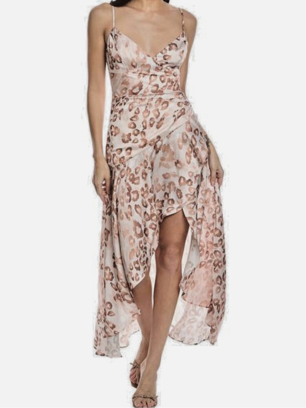 BARDOT Sorella Print Midi Dress Leopard Satin High Low Small US 4 New With Tags